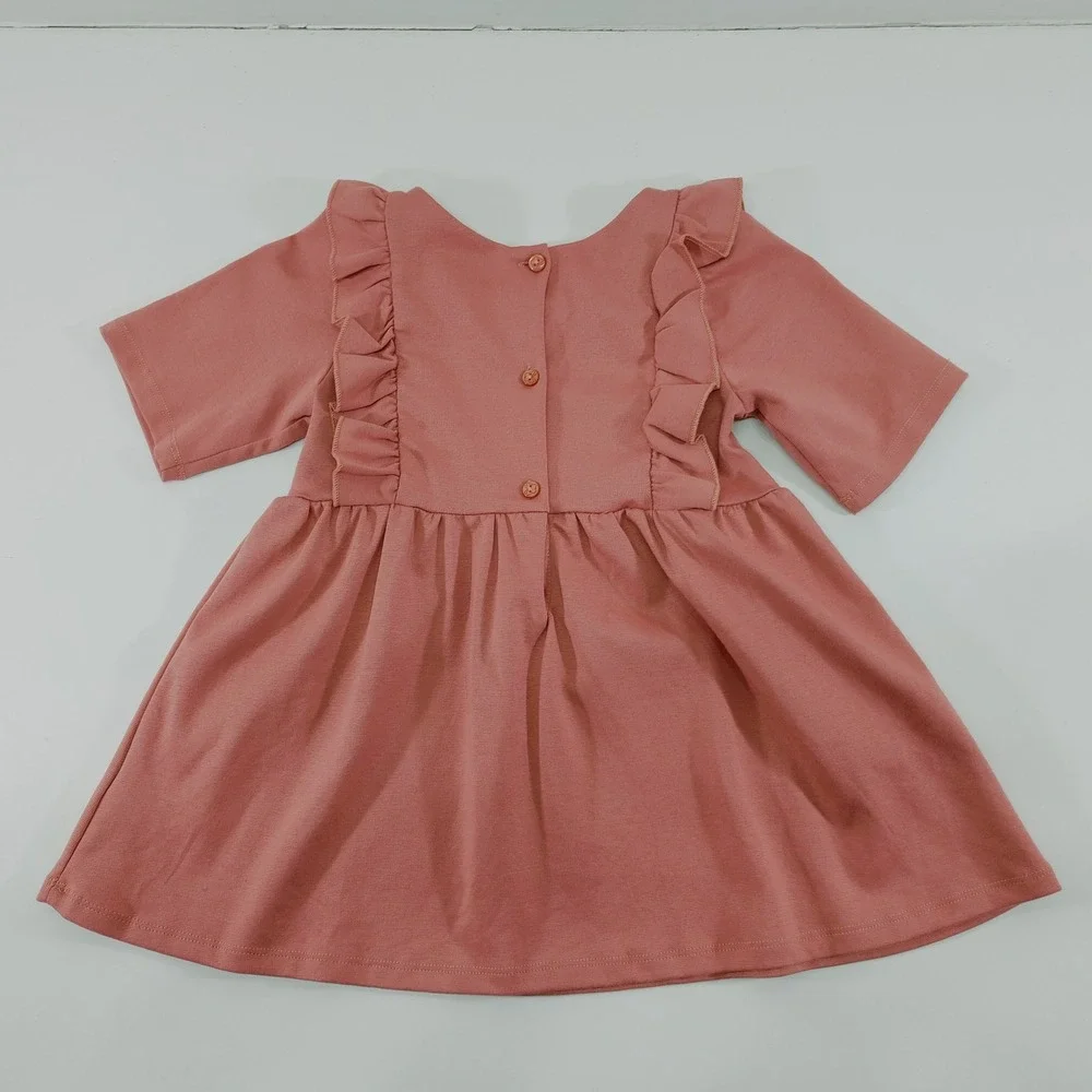 Tahari Girls Dusty Pink Ruffle Fit & Flare Dress Size M 7/8 Short‎ Sleeve NWOT